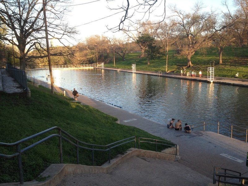 The Barton Springs pool is mostly empty during the fall months.