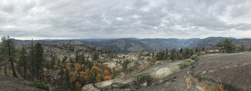 Panorama from Lookout Point looking in the direction of Hetch Hetchy Reservoir.