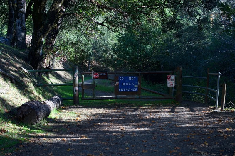 The gate at the entrance to the Alpine Road Trail. Mountain bikers like to ride down the trail from Page Mill Road.