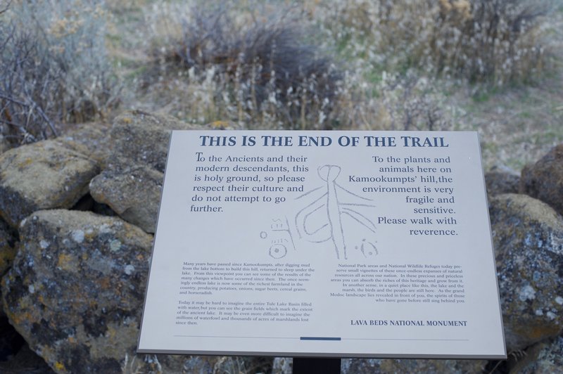 The trail ends at this point due to the area being ecologically fragile and holy ground for the people who use to live here.