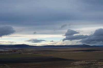 You can get views of the Tulelake National Wildlife Preserve and private lands that are being farmed. You can see the irrigation pattern in the field to the right.