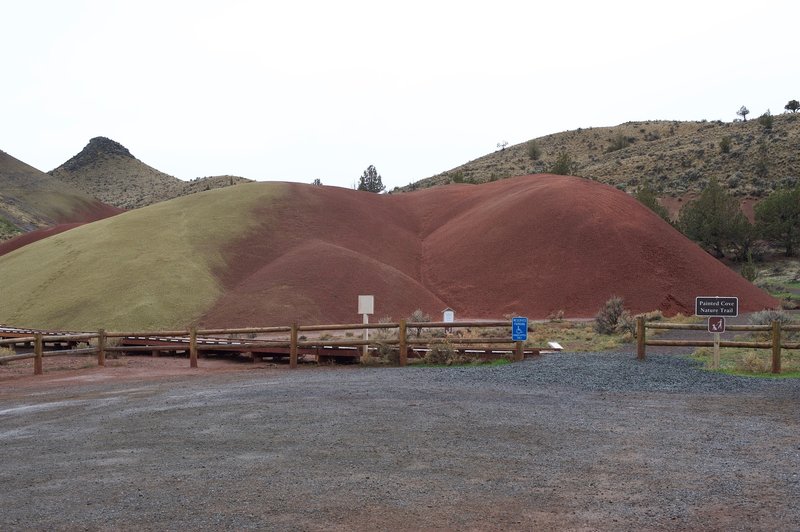The Painted Cove area from the parking lot. The yellow and red hills can be explored up close.