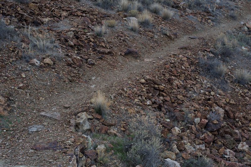 The trail is a mix of gravel, clay and rocks.  This trail is narrow, so take care passing other hikers.