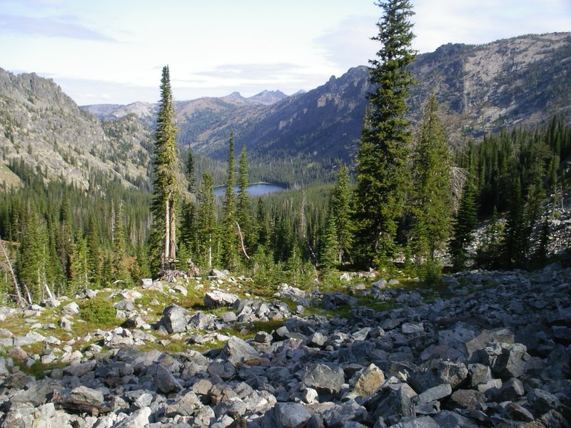 Looking down into the Granite Basin and Emerald Lake