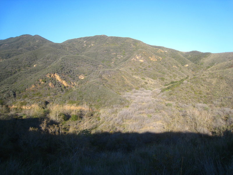 The Santa Monica Mountains cast a shadow near the Zuma Canyon Trailhead in Santa Monica Mountains National Recreation Area.