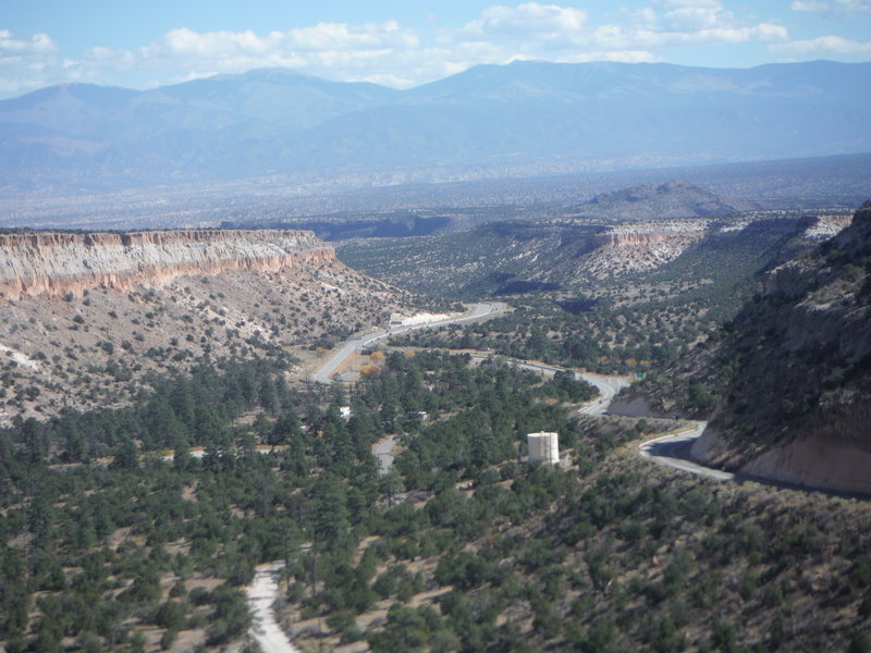 Santa Fe Baldy and the Sangre de Cristo Mountains looking east from the overlook on the Anniversary Trail.