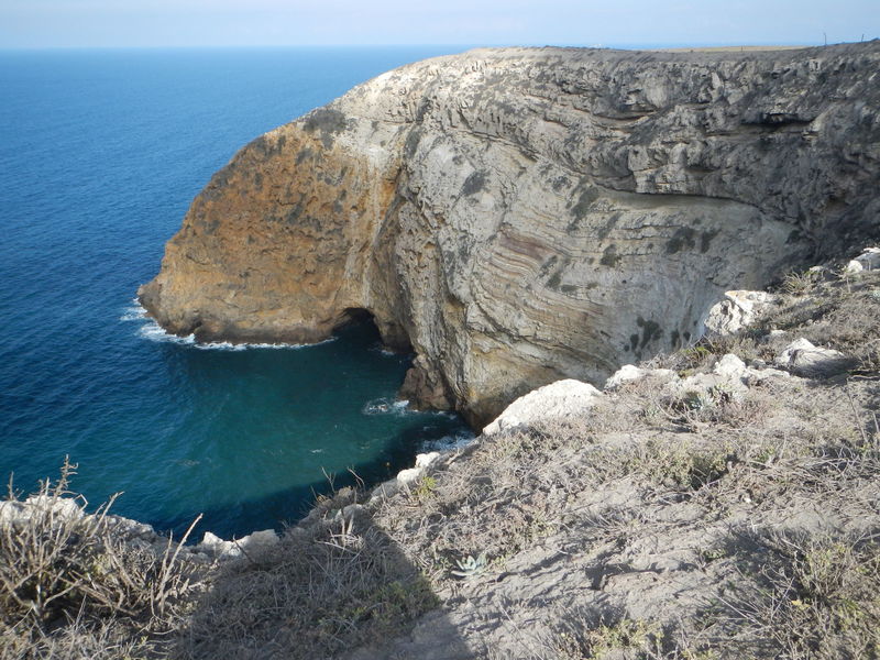 Facing the eastern part of the bay, down into the sea cave.