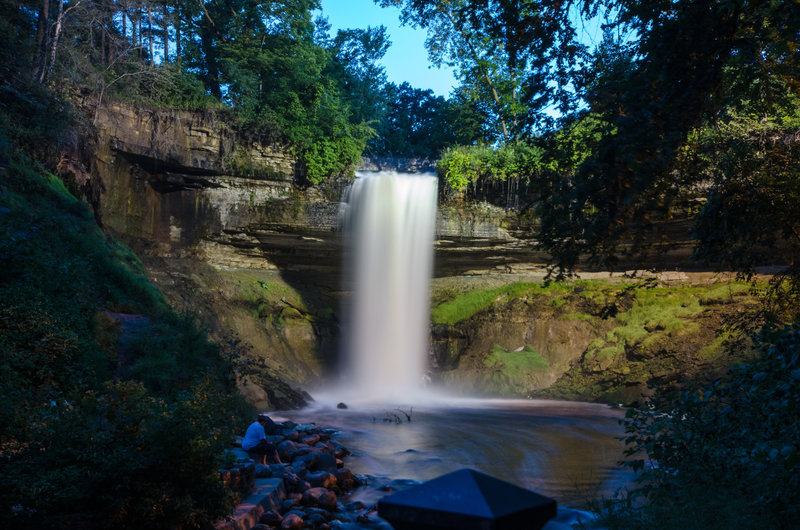 Minnehaha Falls at dusk.