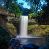 Minnehaha Falls at dusk.