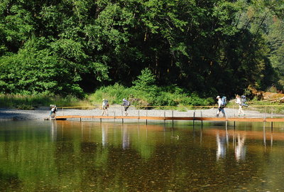 Boardwalks keep your feet dry, even when nearing the creek.