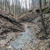 Part of the trail follows a rock-bottomed creek.