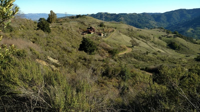 On Castillero Trail, approaching the ruins. Mine Hill Rotary Furnace used to extract mercury from cinnabar in the early 20th century