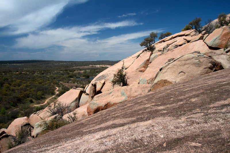 Between the Summit Trail and Echo Canyon Trail at Enchanted Rock looking west to the horizon.