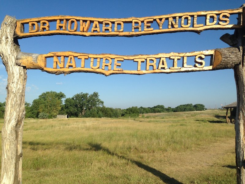 Chainsaw-art and welcome sign located at the parking lot.