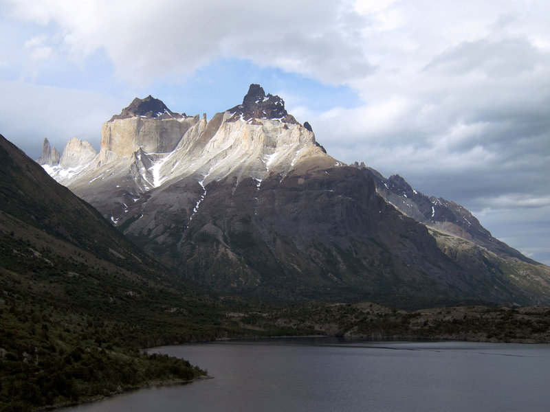 Looking at the Cuernos del Paine from Skottsberg Lake.