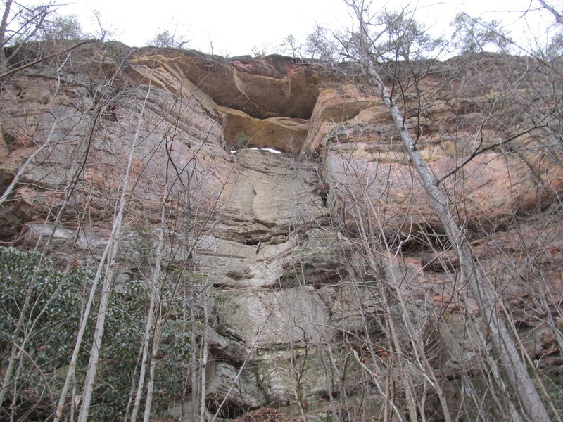 Double Arch looms overhead when seen from the trail below.