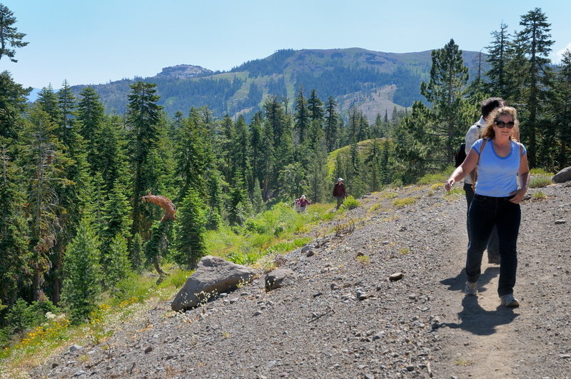 Hikers traverse the Forest Service Ridge Trail near Donner Summit.