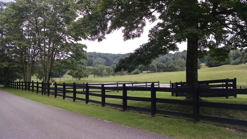 This is a photo of what you'll see when you follow the road along a farm. This is from the Rhododendron Trail - Extended.