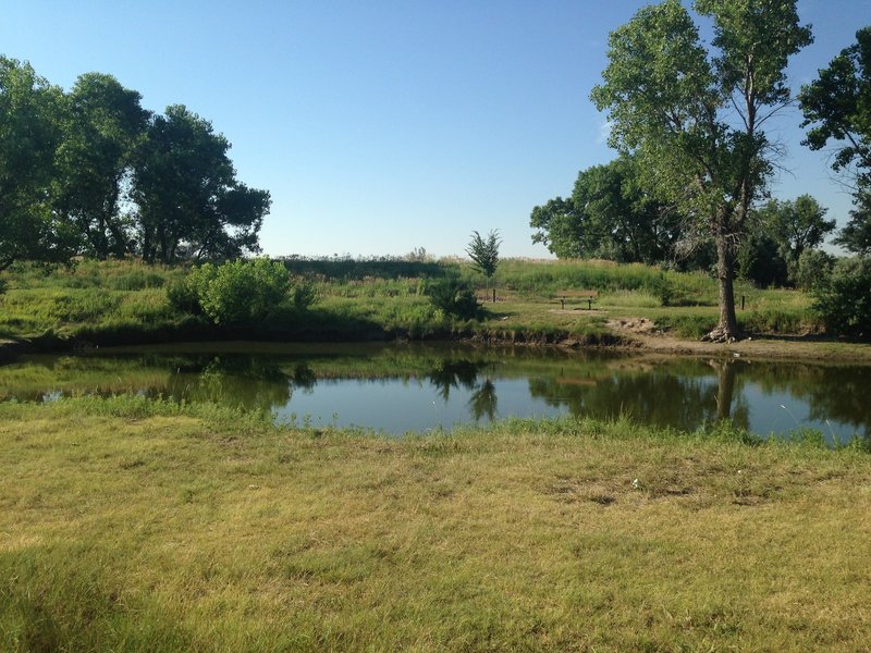 A fishing pond provides a peaceful accompaniment to the Vineyard Park Nature Trail.