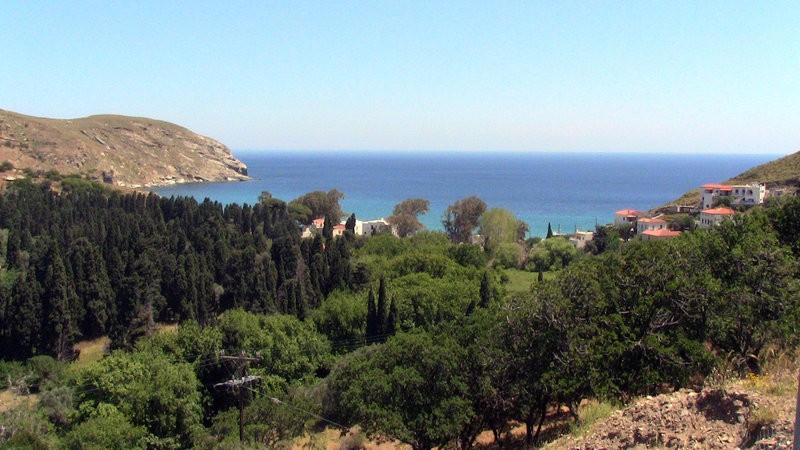 Gialia Beach offers a scenic backdrop to your day on the paved paths of Andros Island.