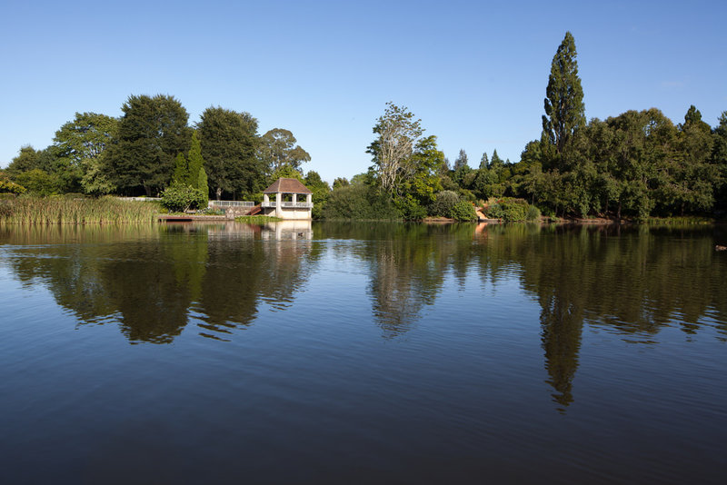 Turtle Lake glimmers peacefully in the center of Hamilton Gardens.