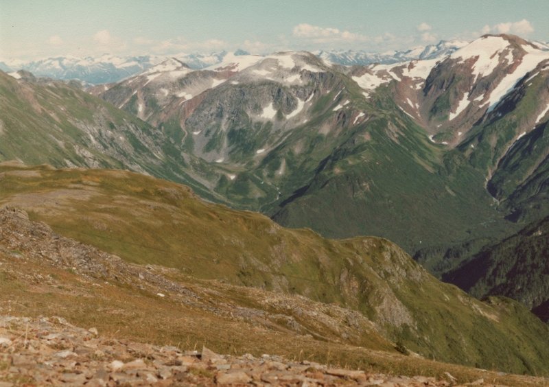 Snow-capped peaks east of Juneau provide a welcome view from the summit of Mt. Juneau.