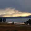 Yellowstone Lake looks brilliant in evening's fading light.