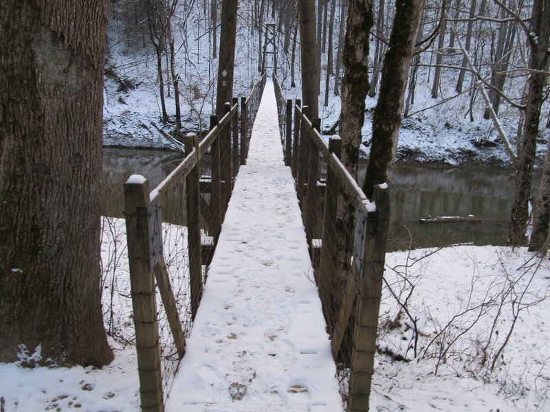 Suspension bridge over the Red River.