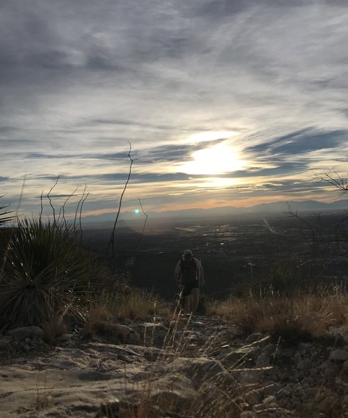 Long climb on the "A" Trail at sunset.