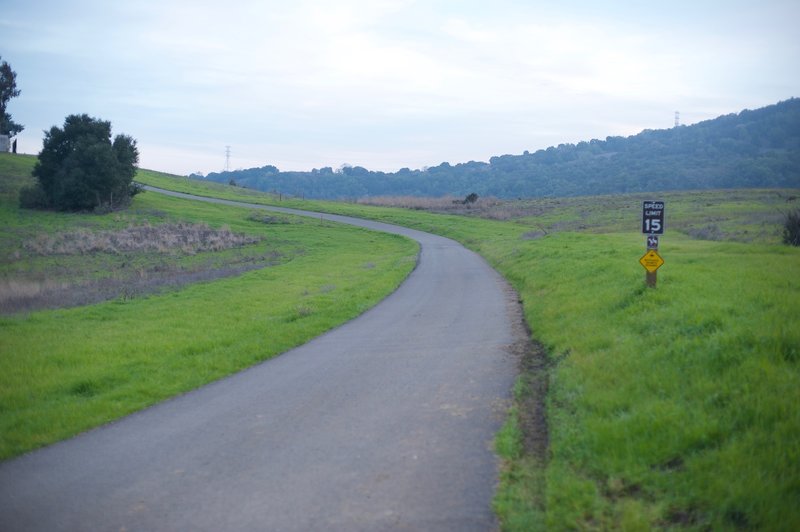 The trail joins the road and climbs to the top of the preserve.