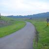 The trail joins the road and climbs to the top of the preserve.