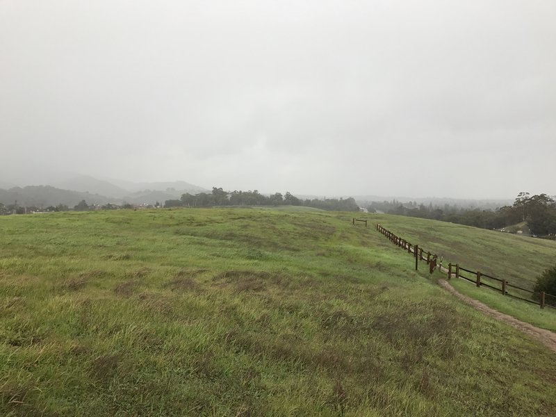 The trail passes through the meadows on this hillside.