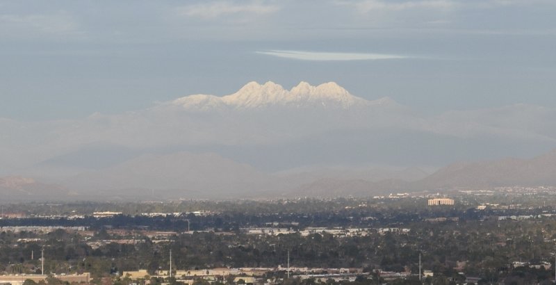 Snow covers Four Peaks from the Ridgeline Trail on Jan 23, 2017.