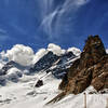 Jungfraujoch stands atop a craggy peak in Switzerland.