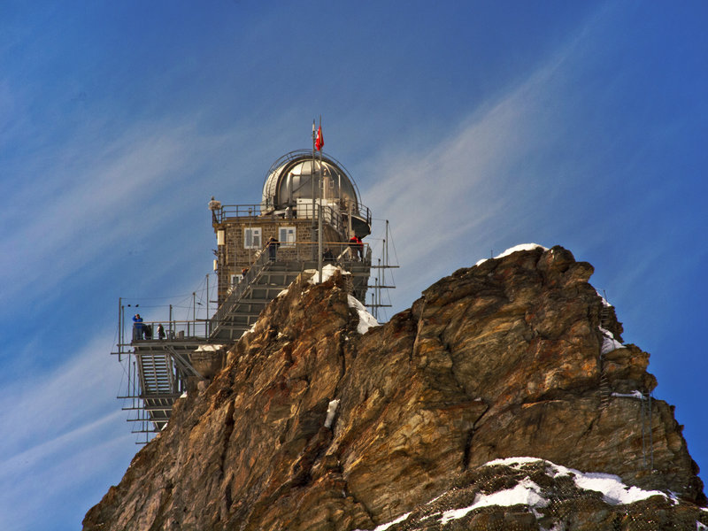 Sphinx Observatory in Jungfraujoch stands anchored to the mountainside.