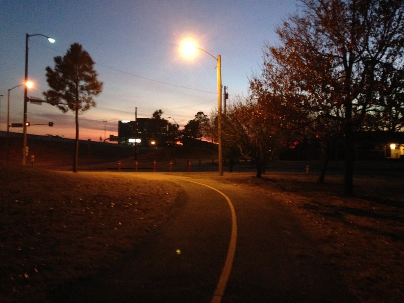 Day or night, the Skelly Bypass Neighborhood Trail offers a pleasant experience along a paved surface.