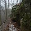 A rock outcrop stands alongside the Zaleski Backpacking Trail.