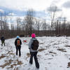 Our group approaches a shelter near the 4-H camp in Rutland.