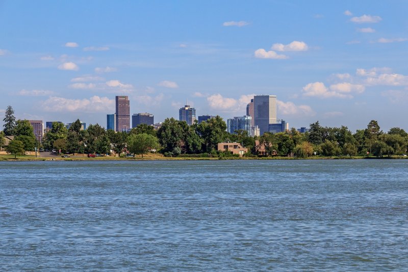 Enjoy beautiful views of the Denver skyline from Sloan's Lake Park.