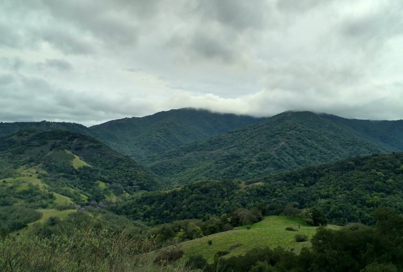 The Quicksilver Hills and Santa Cruz Mountains hide their peaks in