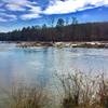 The Lower Haw River shines in the sun as it meanders by the trail.