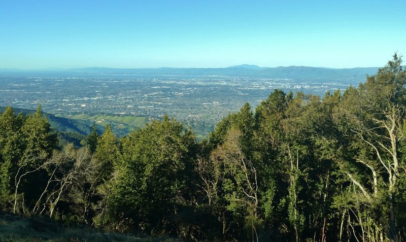 Looking north, San Jose and Mt. Diablo stand in the distance from the summit of Mt. El Sombroso (2,999 ft).