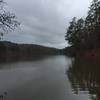 Venable Lake is pleasant when viewed from the beginning of the land bridge between it and the larger Stone Mountain Lake.