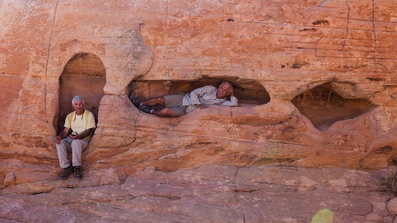 Some friends pose for a photo in this "hotel" along the Rainbow Vista Trail in Valley of Fire State Park.