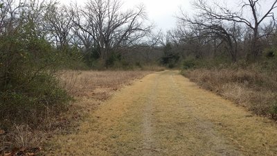 This is typical for the trail in Breckinridge Park as it alternates between double and singletrack.