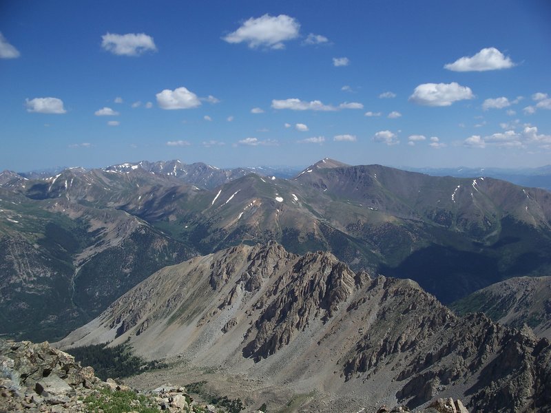 La Plata offers awesome views of Mt. Elbert (center right) and Mt. Massive (1/4 left) on a beautiful, clear day.