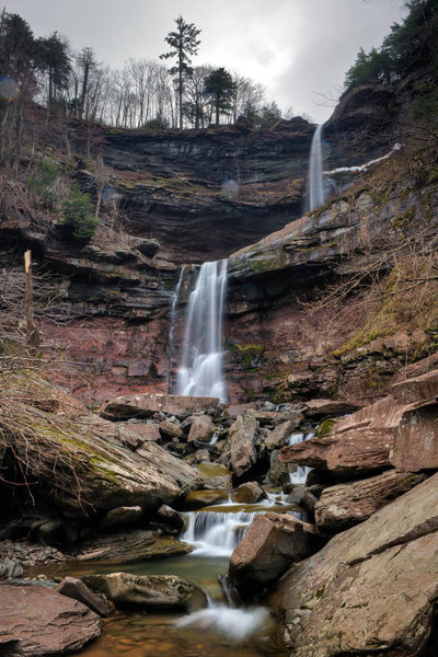 Experience a magnificent double waterfall at the end of the Kaaterskill Falls Trail.