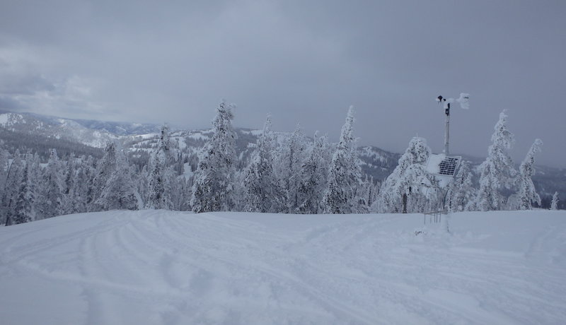 During the winter, Pilot Peak is home to an often snow-covered weatherstation.