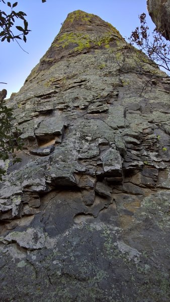 A huge column of rock stands along this section of the Pinnacles Trail.