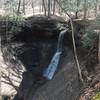 A unique double waterfall has formed in a bowl of shale and sandstone along the Sagamore Creek Loop Trail.